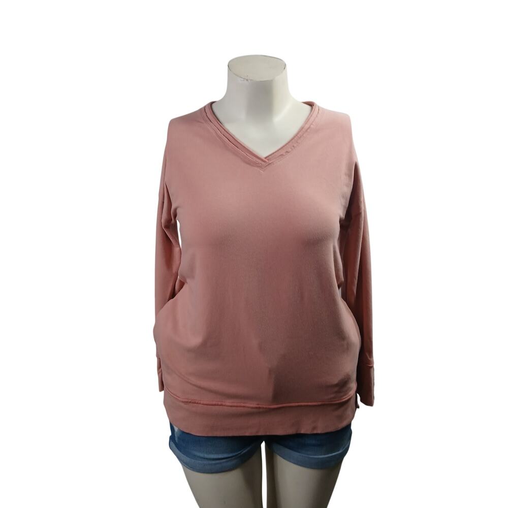 Soft Surroundings Dusty Pink V-Neck Button Cuff Tunic Sweatshirt XS